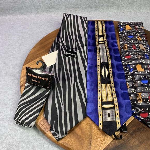 Luciano Ferretti Vicky Davis Tutt Matt O Silk Tie Set Mens Novelty Zebra Music - Picture 3 of 16